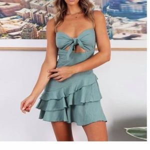 blue smock tie dress